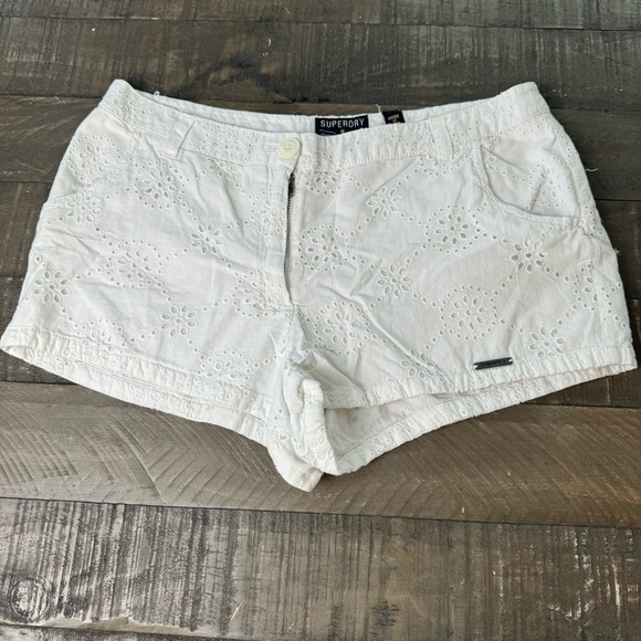 Superdry Pants - Superdry Broderie Chino White Shorts Eyelet G71000NQ Size 8